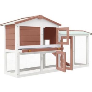 GARS Clapier cage à lapins rongeurs poulailler pour petit animaux Marron et blanc 145x45x85 cm Bois(1130)
