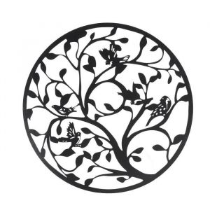 SALUTUYA Art mural en métal arbre de vie Art mural arbre de vie 11.81 pouces revêtement noir forme ronde ajourée creatifs kit