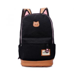 Elisona® sac à dos Filles étudiant chat oreille Design polyvalent toile cartable école plein air Voyage Tablet Carry Bag Noir