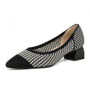 Escarpins Femme Confortable Talons Epais Petit Talon Bout Pointu El&eacute;gant Bicolore Respirante Maille - Noir-Blanc