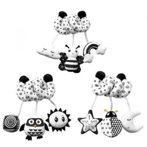 VGEBY Jouets de poussette pour bébé en noir et blanc hochets suspendus pour landau et siège auto adaptés aux nouveau-nés