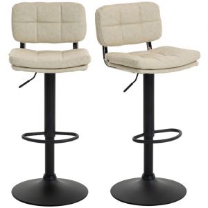Lot de 2 tabourets de bar - HOMCOM - capitonn&eacute; pivotant r&eacute;glable - repose-pied - Rev&ecirc;tement synth&eacute;tique PU - 41.5x45x107cm - cr&egrave;me