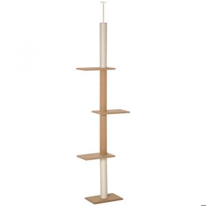 PawHut Arbre &agrave; chat plafond haut ajustable en hauteur 228-260 cm avec 3 niveaux arbre &agrave; chat jeu pour chat kaki