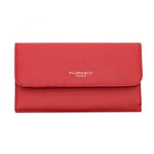 Porte Chéquier Portefeuille Tout En Un À Rabat Femme-pur Saffiano - Rouge - FLORA CO PARIS
