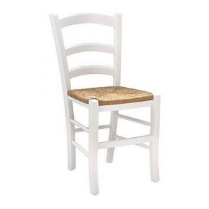 Chaises en bois massif avec assise en paille - Venezia - Blanc - Style campagne