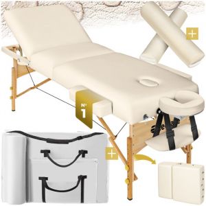 Table de massage - TECTAKE - Table de soin SOMWANG  pliante et portable 3 zones avec cadre en bois - Beige