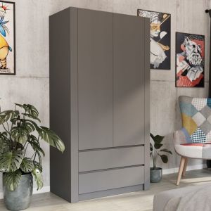 Armoire de chambre avec 2 tiroirs - Armoire 2 portes - Dimensions 90x55x180 cm - Armoire penderie - Gris anthracite
