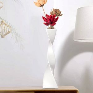Grand vase de sol en c&eacute;ramique d&eacute;coration moderne pour la maison vase &agrave; fleurs pour &eacute;tag&egrave;re vase noir cr&eacute;atif torsad&eacute; - Blanc