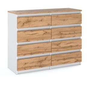 Commode 8 tiroirs - Mirabilesse - Meuble de salon - Commode chambre - Meuble rtv - Blanc Mat Chêne Wotan 120x33.5x925