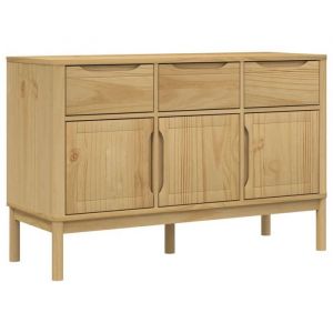 Buffet bas - HELLOSHOP26 - Cire marron - Bois de pin massif - Grand espace de rangement - Style intemporel