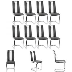 YIS Lot de 8 Chaises Noires et Blanches Style moderne pour Salle &agrave; Manger /Cuisine - en Simili cuir et m&eacute;tal - Confortable/Stable