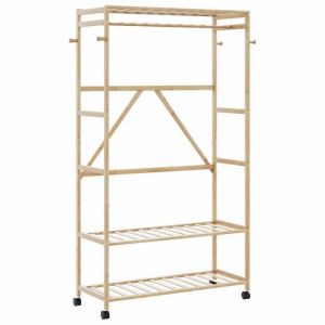 vidaXL Porte-v&ecirc;tements et &eacute;tag&egrave;res et roulettes 110x40x180 cm bambou porte-manteau porte-manteau avec &eacute;tag&egrave;re 4008923