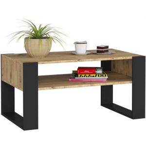 Table Basse - DOMI - 92 x 45 x 53 cm - Chêne Artisan-Noir - Design Contemporain - Multifonctionnelle