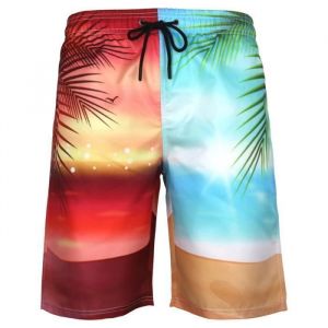 Short de Bain à Séchage Rapide Homme Grande Taille Casual Bicolore - Orange Bleu