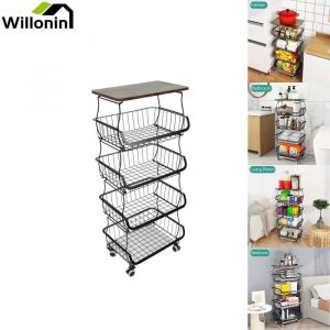 Rangement &agrave; fruits de 5 niveaux Panier &agrave; l&eacute;gumes Meuble Chariot de support pour cuisine salle de bain - 40 x 30 x 94 cm