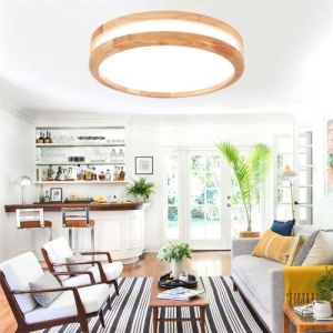 IDEGU Plafonnier LED RetroLustre Plafonnier Industriel Vintage en Bois Style Campagne pour Salon ChambreLuminaire Froide