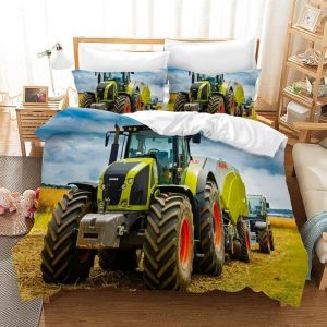 Housse de Couette Tracteur  Motif Tracteur Parure de Lit 3 Pièces  Motif tracteurs Housse de Couette en avec 2 taies doreiller