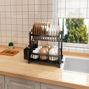 JEOBEST &Eacute;gouttoir &agrave; vaisselles &agrave; 2 &eacute;tages- &Eacute;gouttoir &agrave; vaisselles Noir-36(L) x 265 (P) x 39 (H) cm.