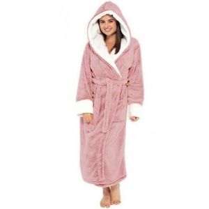 Peignoir de Bain Femme avec Capuche Coton Velours Premium - ROBE DE CHAMBRE - Rose - Or - Femme - Adulte