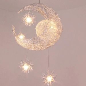 Suspension enfant ONEVER Light Moon Star lustre moderne blanc E27 &Oslash;32&times;37 cm pour chambre/salon