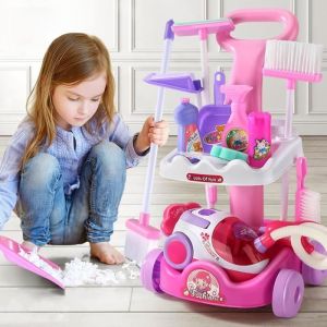 Aspirateur Enfant Kit de nettoyage pour enfants jeu de r&ocirc;le chariot de nettoyage pour enfants ensemble de nettoyage &eacute;ducatif
