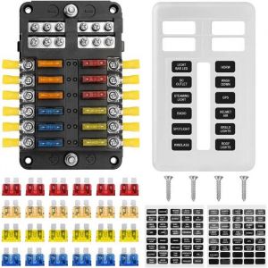 Bo&icirc;te Fusibles 12 Voies Porte Fusible ATO avec Voiture Fusibles 5A 10A 15A 20A Voyants LED pour 12V/24V Voiture V&eacute;hicule Bateau
