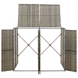 Bon plan Abri pour poubelle - JILI HOT - Meuble Cache-Poubelle double Gris 140x80x117cm - Résine tressée - Pour jardin
