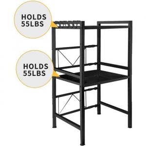 MENGDA Support Extensible en M&eacute;tal Four &agrave; Micro-Ondes Hauteur R&eacute;glable &Eacute;tag&egrave;re de Rangement pour Cuisineavec 6 Crochets &agrave; Pince