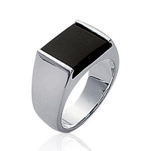 Bague chevalière homme - argent massif 925 - selle rectangle pierre sertie style onyx noir