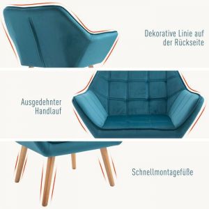 Feuille &eacute;paissie Fauteuil individuel Fauteuil relax &agrave; oreilles velours pieds sur&eacute;lev&eacute;s polyester velout&eacute; scandinave bleu clai