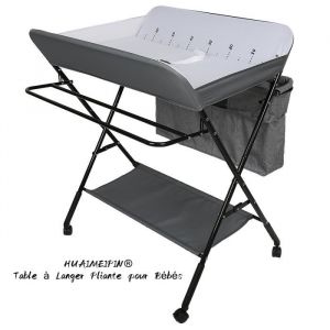 Table à Langer Pliante pour Bébés - HUAIMEIPIN - Gris - 4 roues - Hauteur réglable