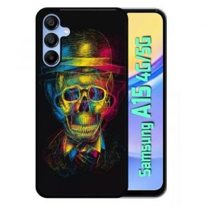 Coque Galaxy A15 4G/5G - MY-KASE - Tete de mort en lumiere - Silicone - Noir