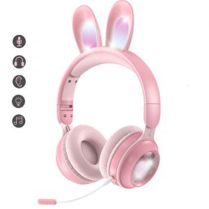 Casque gaming sans fil pour femme micro anti-bruit design &agrave; oreilles de chat compatible Bluetooth et c&acirc;ble 35mm (PC/PS4/PS5/t&eacute;l&eacute;