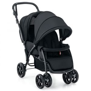 DREAMADE Poussette Double Pliable et Légère pour 2 Bébés Siège Tandem Dossiers et Repose-pieds Réglables Frein à une Etape Noir
