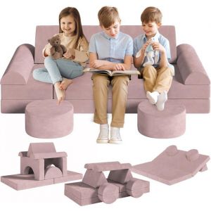 14 Pi&egrave;ces Canap&eacute; Modulaire pour Enfants Canap&eacute; Enfant Convertible Canap&eacute; de Jeu Pliable pour Chambre dEnfant