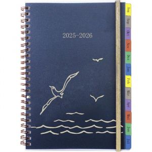 Agenda 2025 2026 A5-Agenda semainier &agrave; anneaux-1 semaine sur 2 pages-Avec aper&ccedil;u mensuel et poche-Reliure &agrave; spirales-Agenda