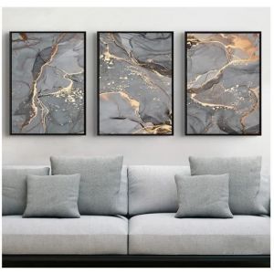 Tableaux muraux pour salon Gris doré Fluid Art Marbre Texture Abstrait Art Mur Art Toile Photos - Sans cadre 3PCS-40x60cm