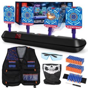 Cible Nerf Cible pour Nerf avec Gilet Tactique 4 cibles Auto-Reset Nerf Target Electric avec lumières Sons et flèches en Mousse Cade
