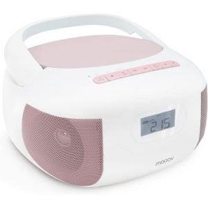 Lecteur CD Radio FM Portable Bluetooth - Poste Boombox St&eacute;r&eacute;o MP3 Entr&eacute;e USB AUX-in Micro-SD Prise Casque Ecran LCD - Rose