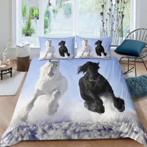 Couple de chevaux sont en train de courir Parure de lit 3 pieces 1 housse de couette 220*240cm et 2 taies doreillers 63*63cm