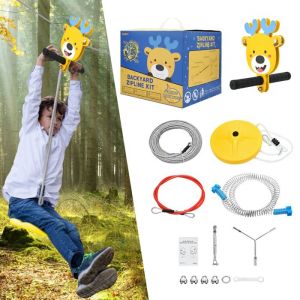 TTLIFE Kit de tyrolienne de Jardin de 24m Trampoline pour Enfants jusquà 110kg avec Frein à Ressort et Harnais sécurité en Acier