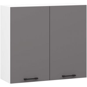 Meuble de cuisine haut suspendue OLIWIA - 80 x 30 x 72 cm - Blanc/Gris - 2 Portes - Armoire de plancher  Design Moderne