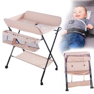 Table à Langer Pliable YYIXING®Rose - Hauteur Réglable - Avec Roulettes et Panier de Rangement