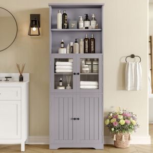 Meuble Armoire Colonne Salle de Bain espace de Rangement -57.4 x 28.5 x 160 cm -r&eacute;sistante &agrave; lhumidit&eacute; gris