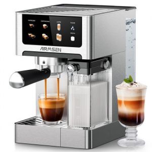 AIRMSEN 3-en-1 Machine &agrave; Expresso 20 Bar &ndash; Latte Cappuccino Double Chaudi&egrave;re Inox R&eacute;servoir 18L Mousseur &agrave; Lait