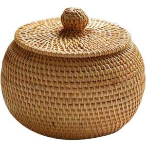 Panier de rangement en osier avec couvercle &ndash; Panier en rotin &ndash; Petite bo&icirc;te en osier &ndash; Rotin naturel tress&eacute; pour chambre salon