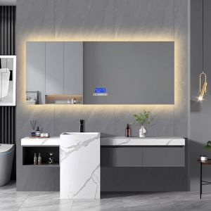 140 x 60 cm Miroir LED Salle de Bain Luminosité six touches réglables Avec barre de son Bluetooth et affichage de la température
