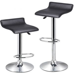 Yaheetech Tabourets de bar lot de 2 Chaise Fauteuil Bistrot R&eacute;glable Pivotant Si&egrave;ge Design en Similicuir et Acier Chrom&eacute;