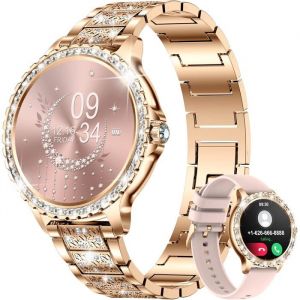 Montre Connect&eacute;e Femme Avec Appel Bluetooth1.32 Diamond Smartwatch F&eacute;minine Etanche Avec 20 Modes Sportifs Podometre Spo2 Fr&eacute;que