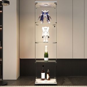 Vitrine en VerreVitrine avec &eacute;clairage Led Vitrine Verre avec Porte avec 4 &eacute;tag&egrave;res de Rangement Vitrine SalonBlanc